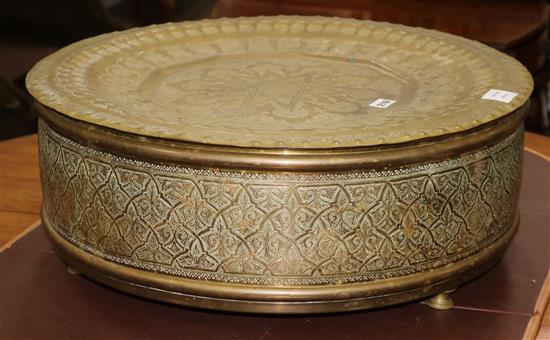 A large Benares brass planter and tray diameter 60cm